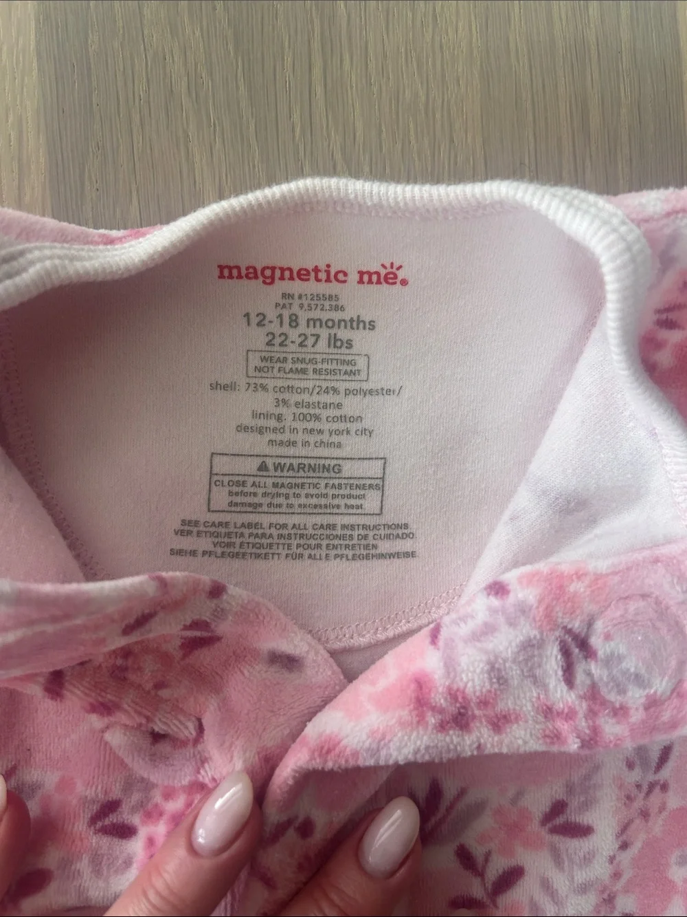Magnetic Me Pink Floral Ruffle Magnetic Footie Pajamas 12-18M